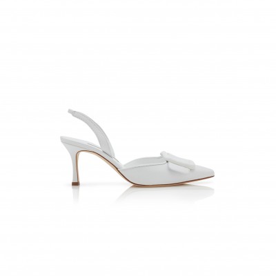 MANOLO BLAHNIK MAYSLI WHITE NAPPA LEATHER SLINGBACK PUMPS 219-0254-0005